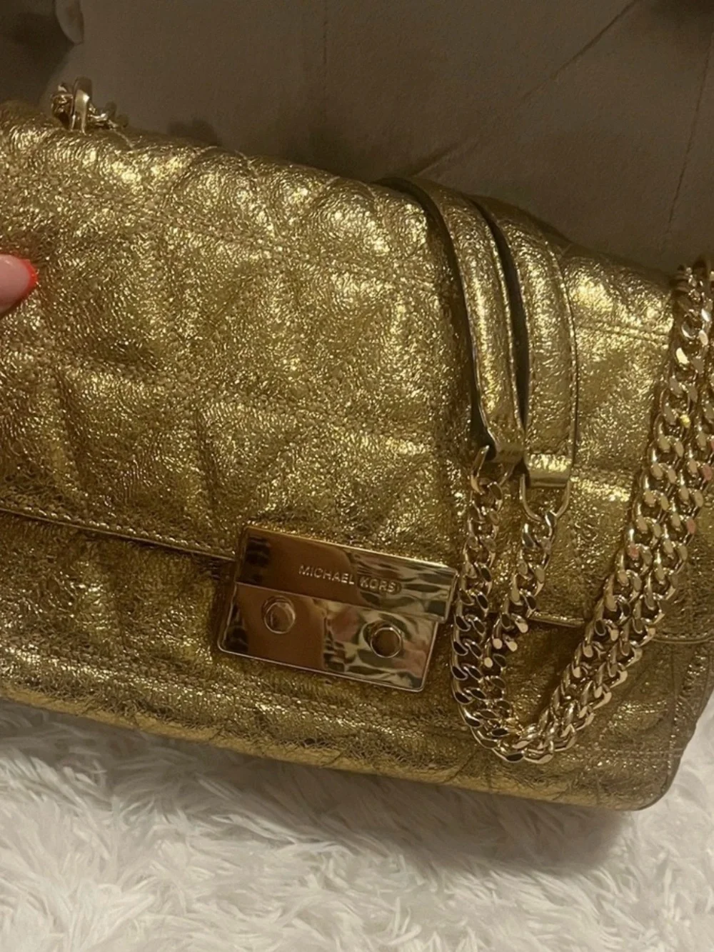 Michael Kors Metallic Gold Quilted Sloan Bag with Chain Strap
